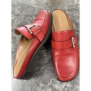 Naturalizer Womens Red Leather Comfort Mules Clogs Shoes Buckles‎ Slides Sz 9M